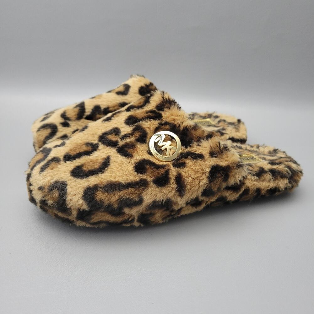 Michael Kors Faux-Fur Jet Set MK Slide Women Leopard Slipper Slip on Size 9